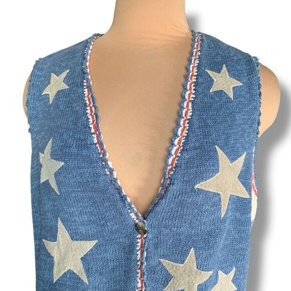 Vintage Blue and Red Star V-Neck Sweater Vest - Picture 4 of 8
